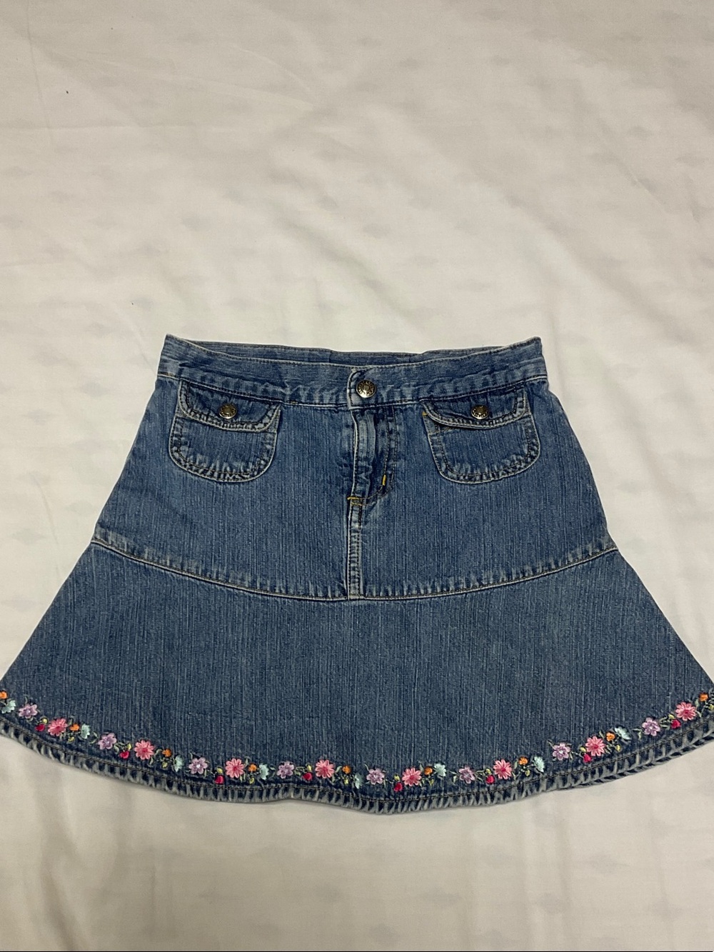 Y2K Carter's Blue Denim Girl’s Skirt with Pink Floral Embroidery. Size 6x